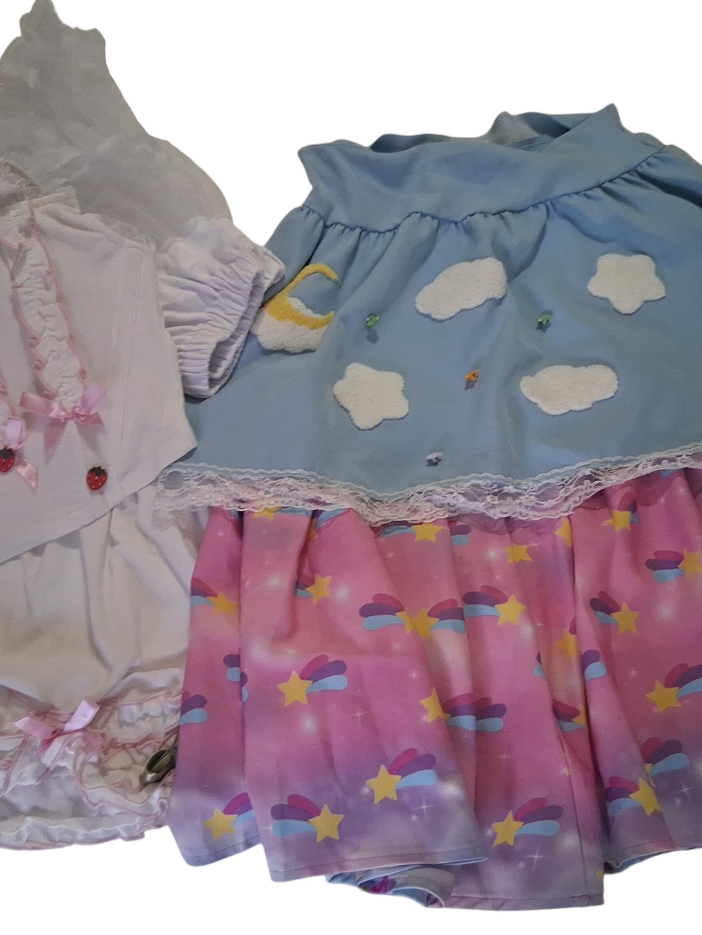 Spirit Blue Cloud Top with Pink Star & Rainbow Skirt Pajama Set